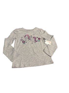 Garanimals Girls Long Sleeve Unicorn Top 4T Light Gray Cotton Blend Glitter Acce